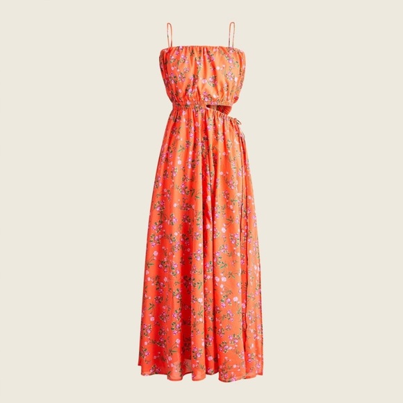 J. Crew Dresses & Skirts - J Crew Floral Orange Maxi Dress Side Tie Cutout XS